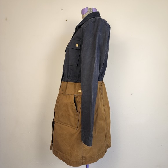J. Crew color block waxed Utility Jacket in Navy and Tan sz S - Picture 2 of 8
